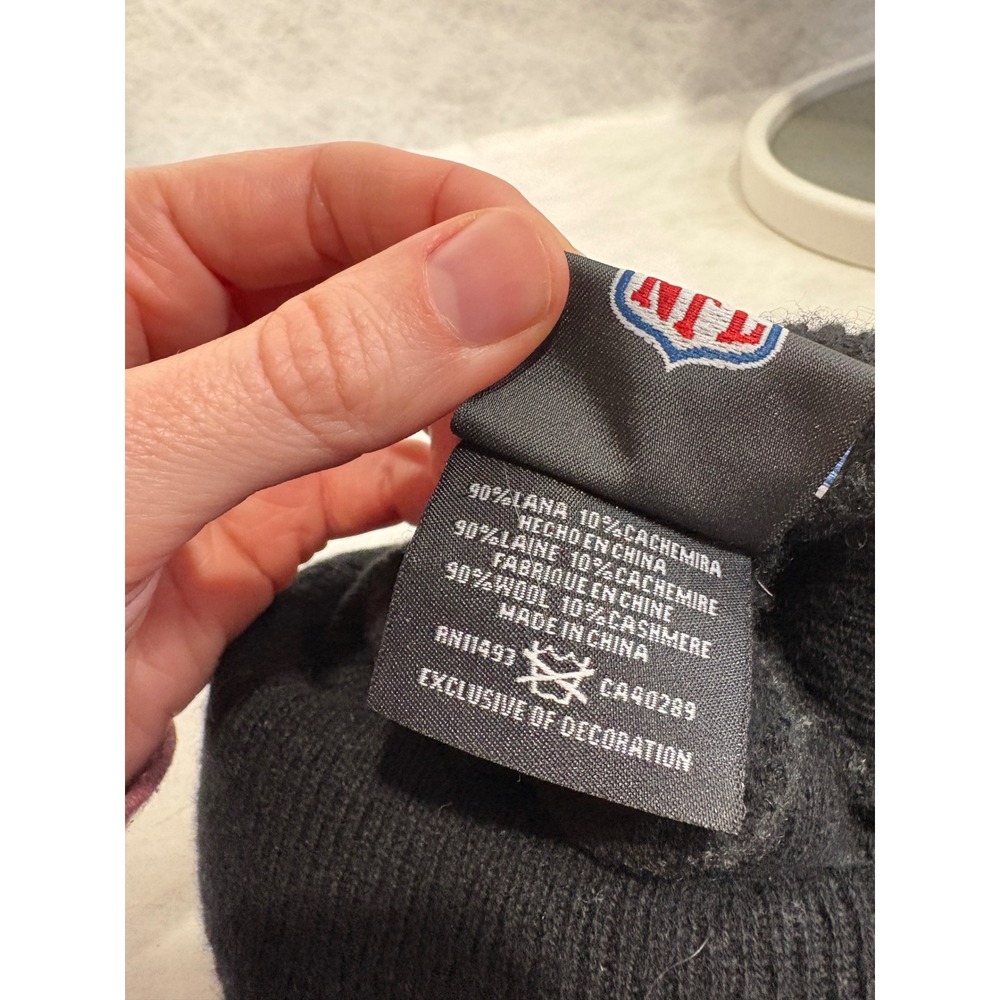 NFL Wool Cashmere Blend Ribbed Beanie Hat Charcoal Grey Black Cuffed One Size - Picture 8 of 9